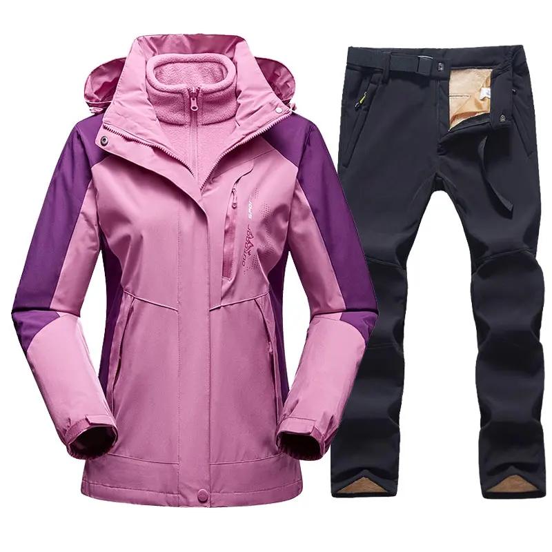 여성용 스키 세트 두꺼운 따뜻한 방풍 방수 재킷 및 바지, 겨울 스노우보드 스노우 코트, 야외 스키 캠핑 바지